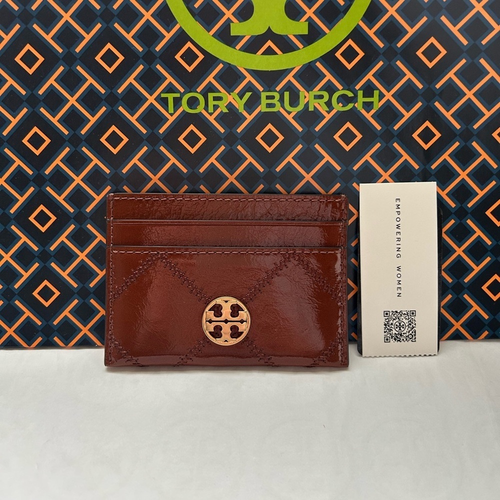 Tory Burch Willa Shine Slim Card Case Java Gold Brown Tan Neutral Card Holder
